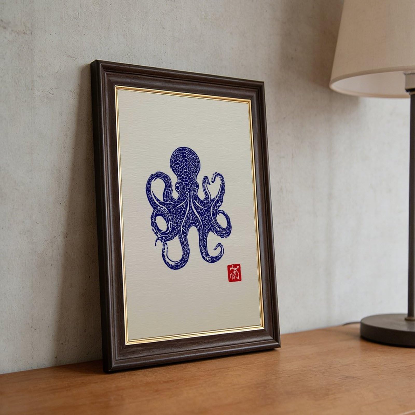 AYINUER Stampa artistica su tela con motivo polpo blu, poster per soggiorno, decorazione regalo