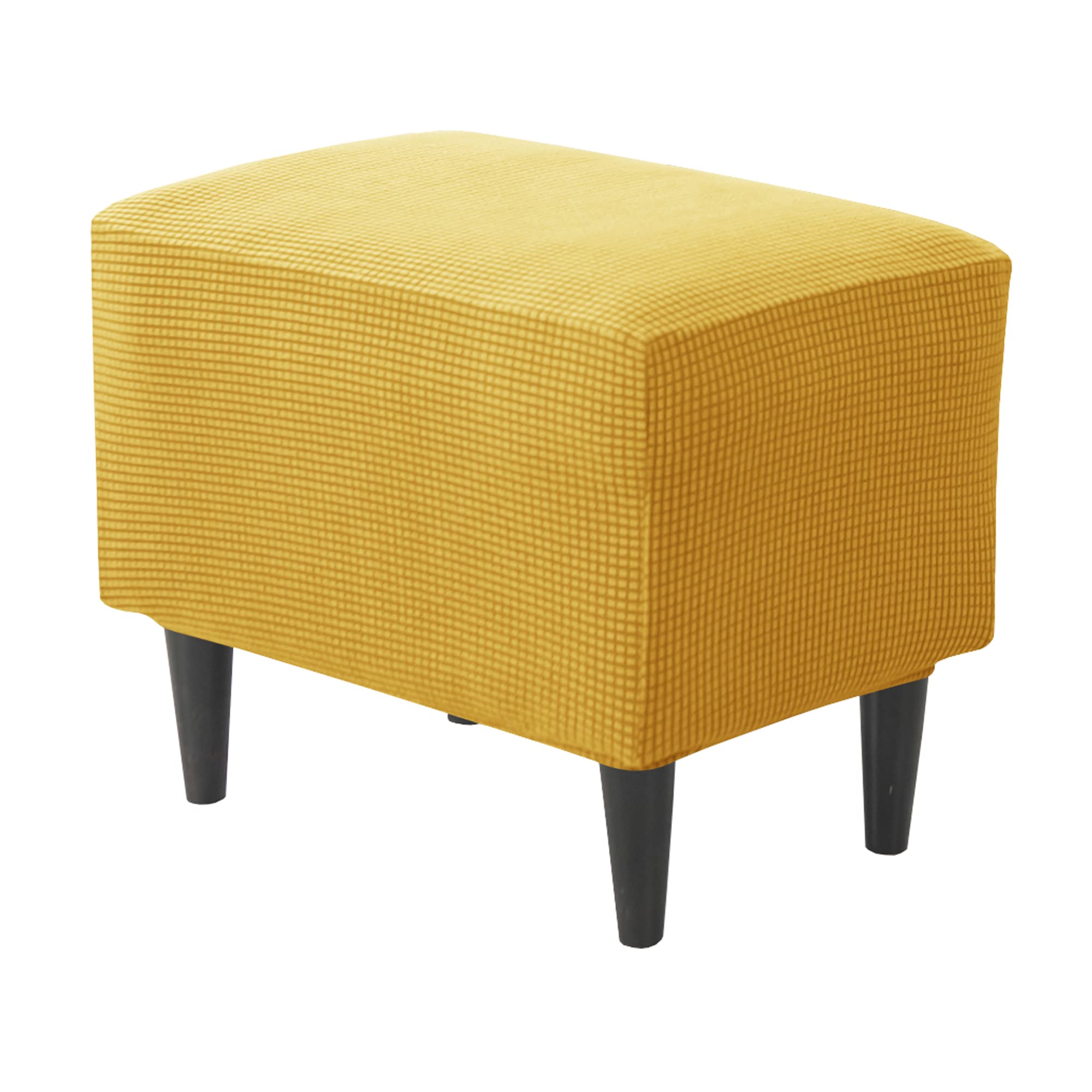JHLD Stretch Ottoman Cover, Footstool Protector Covers Rectangle Ottoman Slipcovers Plaid Storage Ottoman Slipcover with Elastic Bottom Removable Washable -Yellow-1 Piece