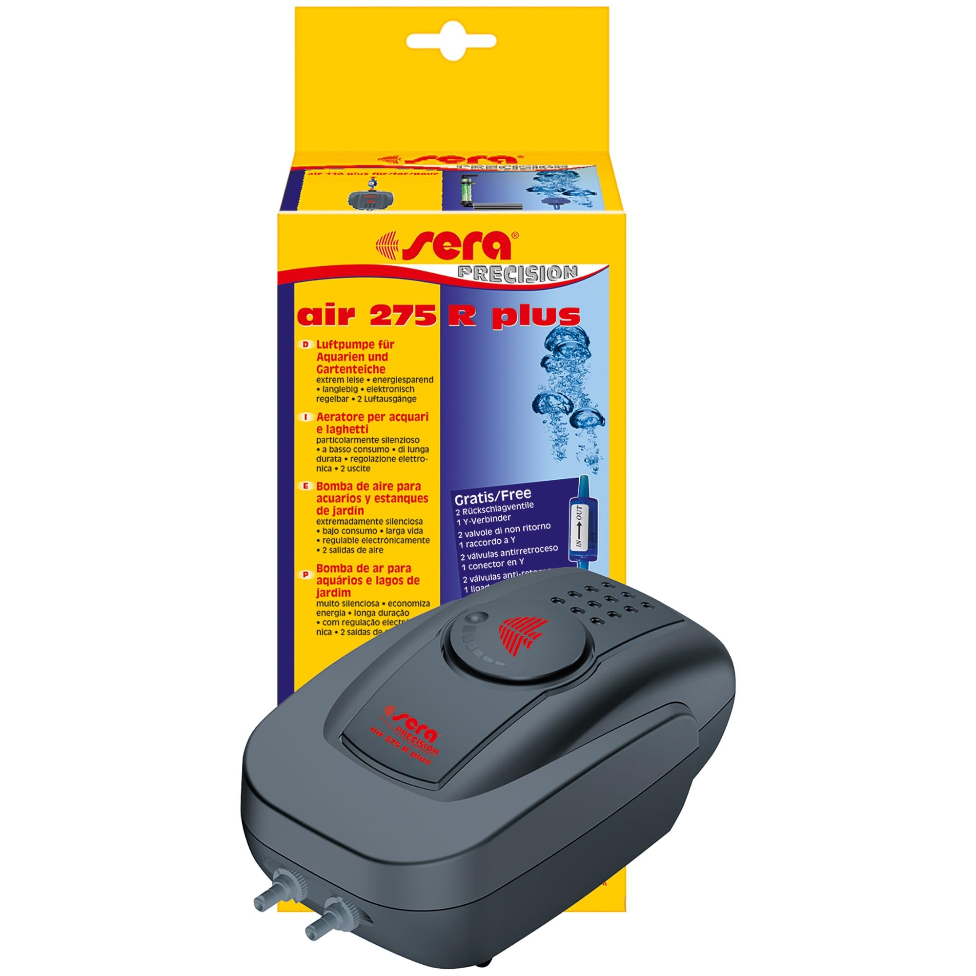 sera Air 275 r Plus | Bomba de Aire para filtros de Acuario | para filtros y Elementos accionados por Aire | hasta 275 l/h | silenciosa y Ajustable