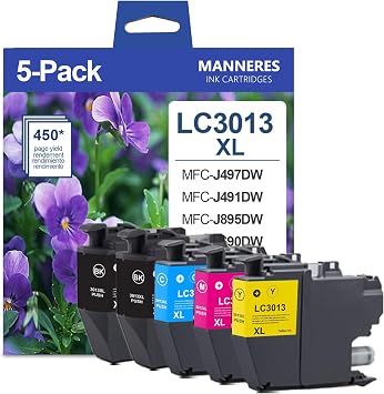 5-Pack LC3013 Ink Cartridges XL 2BK/1C/1M/1Y - Replacement for Brother LC3013 Ink Cartridges XL LC3011 Work for MFC-J497DW MFC-J491DW MFC-J895DW MFC-J690DW Printer