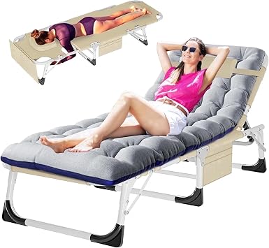 Slsy Face Down Folding Lounge Chairs Outdoor, Adjustable Sleeping Cot Chair, Portable Folding Bed Cot Chaise Lounge Chairs for Outside Beach Lawn Camping Pool Sun Tanning