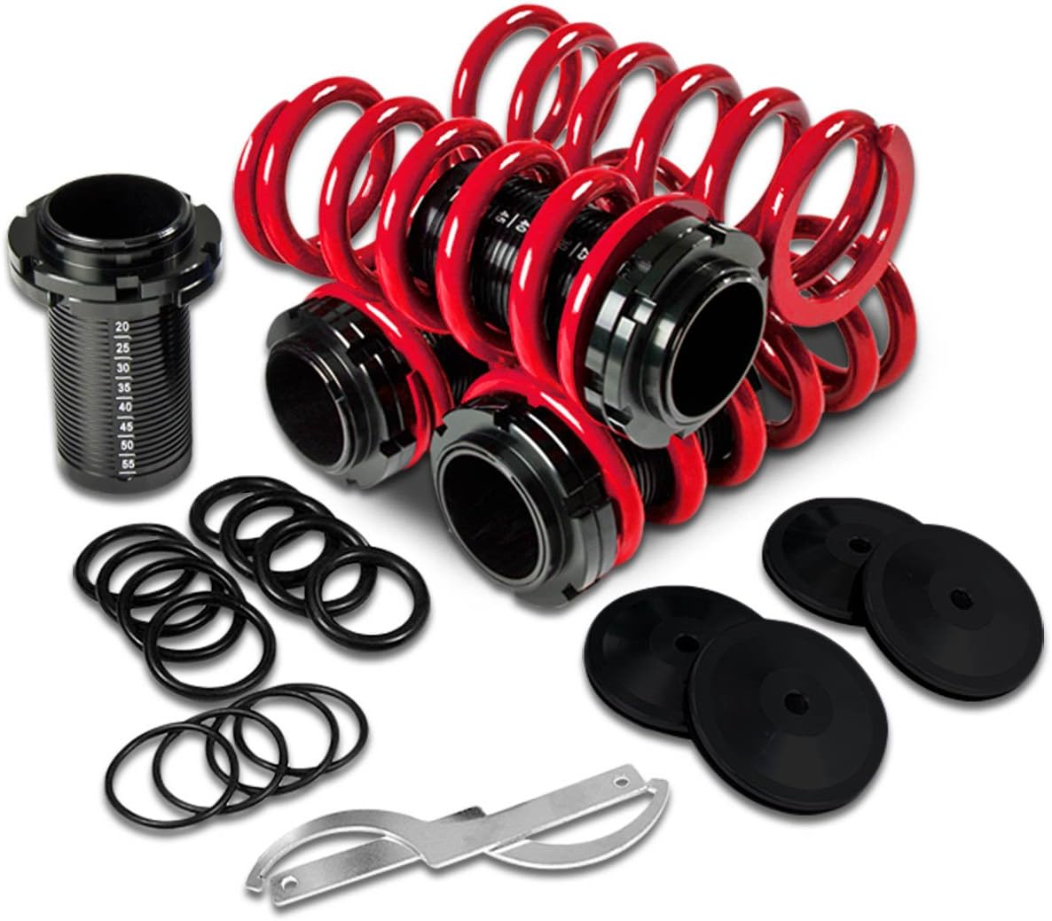 Auto Dynasty Compatible with Civic/CRX/Del Sol/Integra Aluminum Scaled Coilover Kit Set (Red Springs Silver Sleeves) - EG EK DC