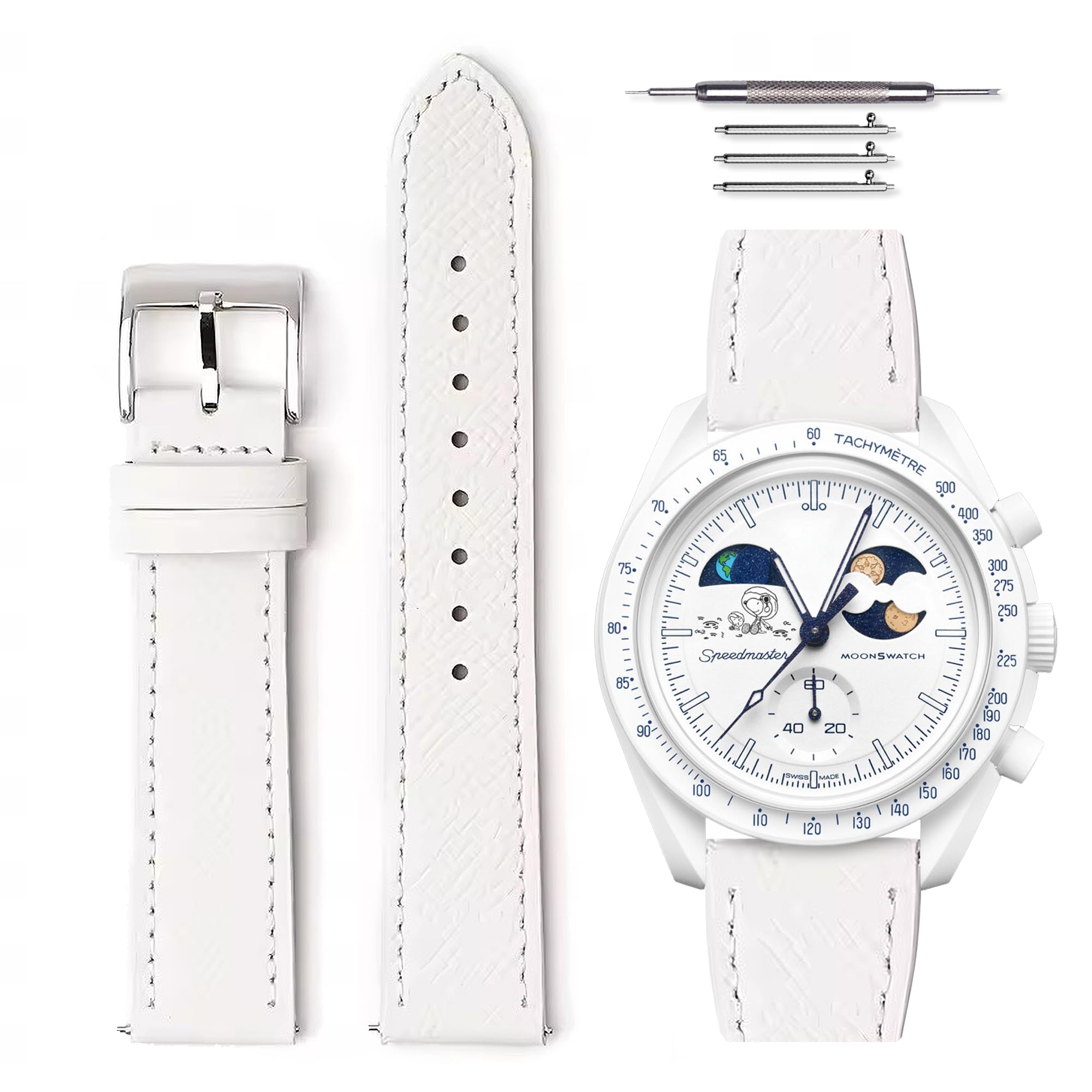 HORACE Cinturino per orologio in pelle martellata a sgancio rapido universale compatibile con Omega x Swatch MoonSwatch 20mm