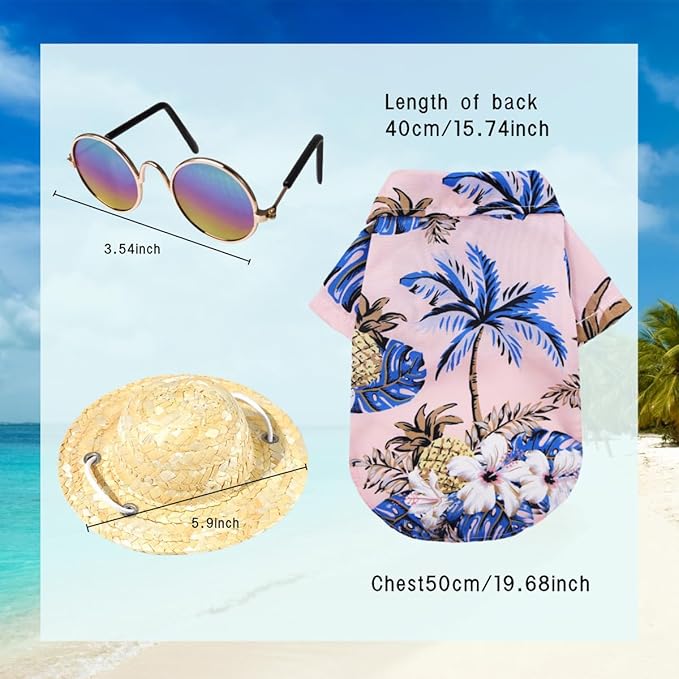 Disfraz Hawaiano para Perro con Sombrero y Gafas de Sol - Rosa miniatura 3