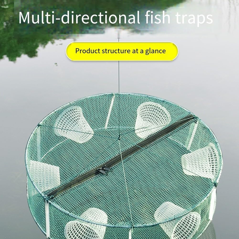Trappola per pesci pieghevole con ingresso in nylon, gabbia per gamberetti, per pesca d'acqua dolce e salata, portatile, pieghevole, con confezione di accessori, verde (D)