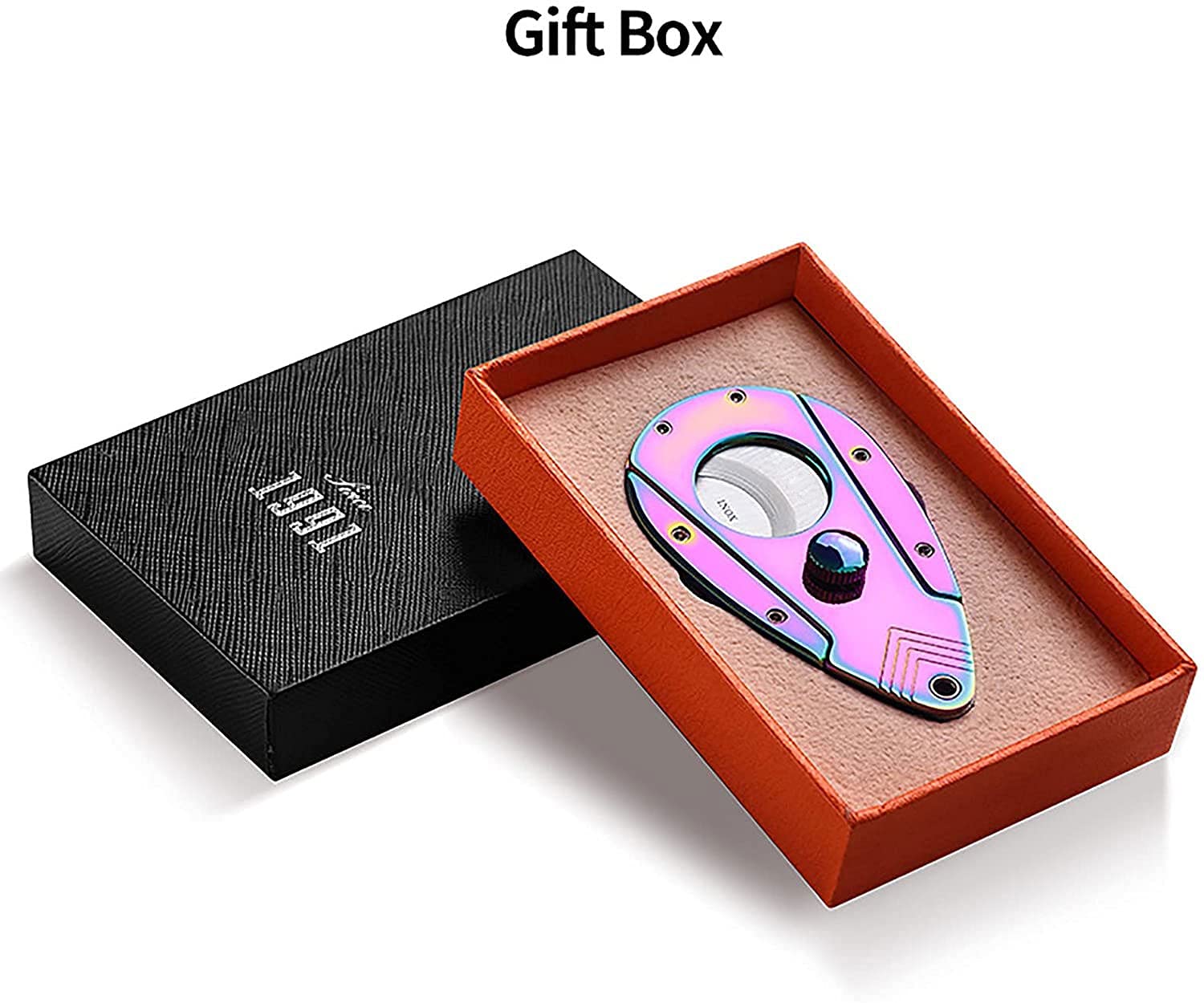 Zigarettenschneider Edelstahl Doppelklingen Zigarre Guillotine, Edelstahl Zigarrenschneider Geschenkbox (Color : B)