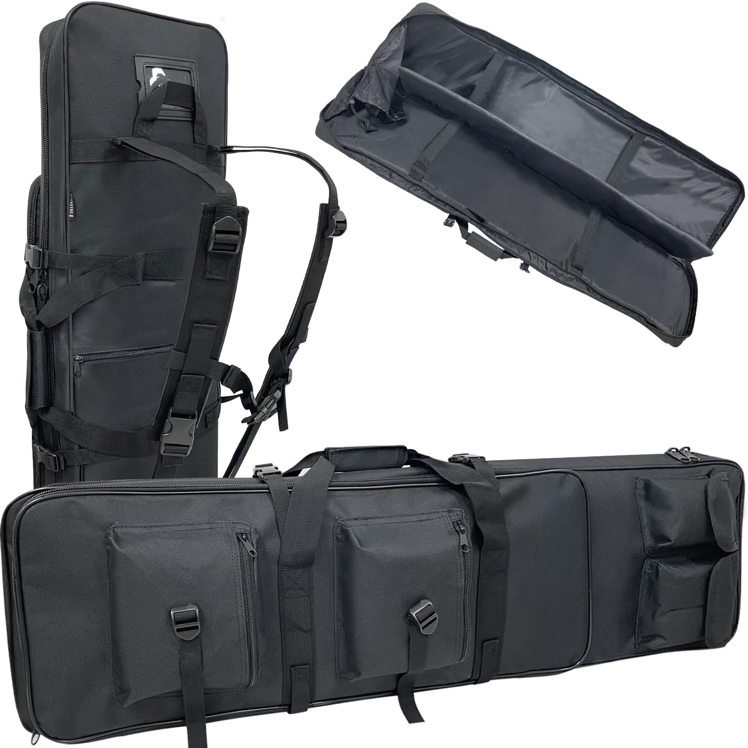 Sutekus Tactical Double Rifle Case, Gun Case, Padded Rifle Storage Backpack Integrated Pistol and Magazine Storage (3 Sizes 2 color)