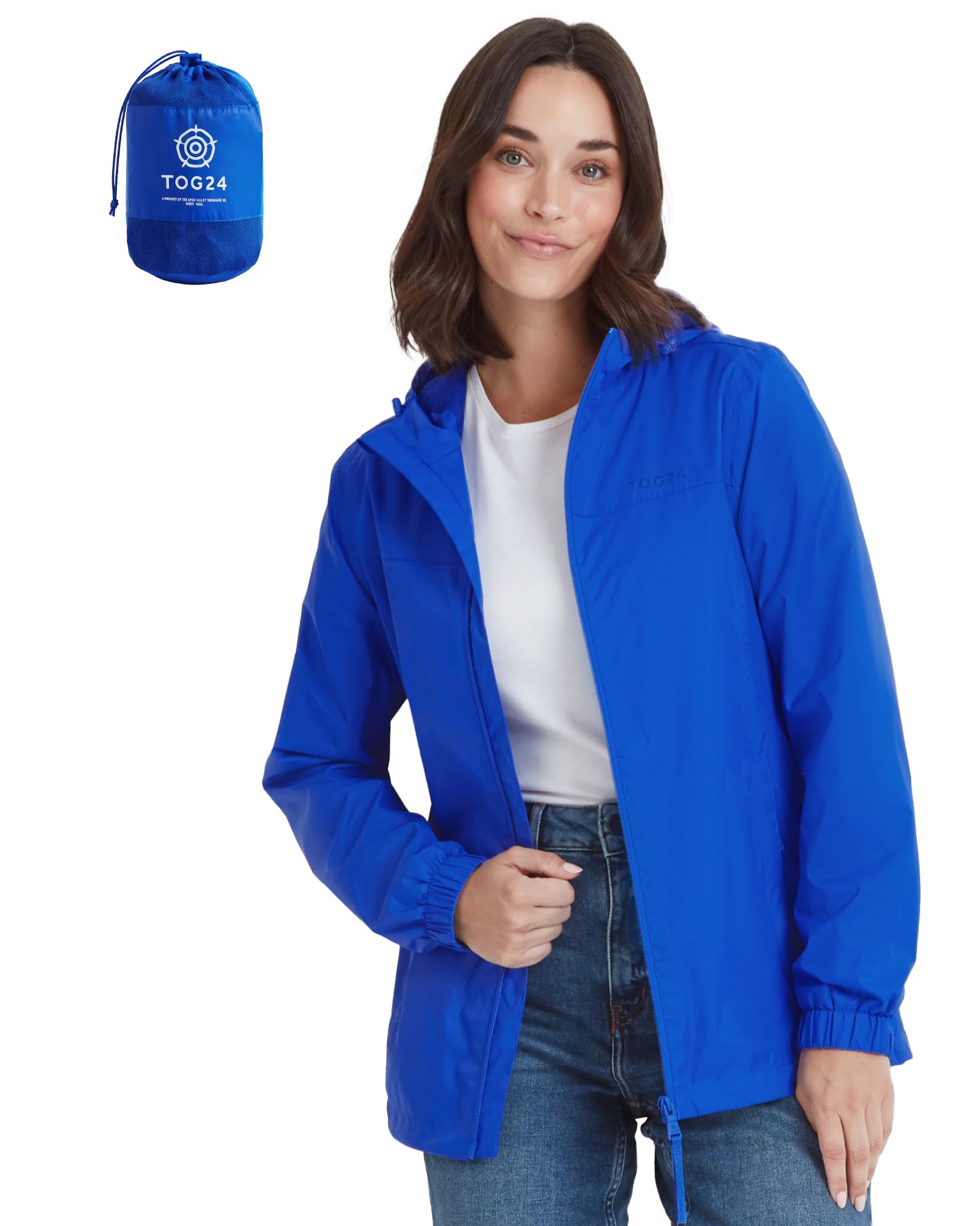 TOG24 Craven Womens Waterproof Packaway Rain Jacket with Bag, Full Length Zip and Adjustable Hood, Breathable, Windproof, Suitable for Hiking and Outdoors