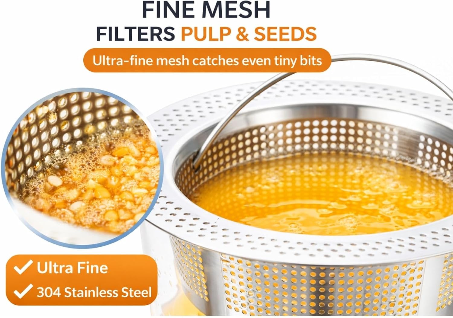 Pulp Strainer for Nama J2 Cold Press Juicer — Suitable for Nama J2 Juicer Secondary Fine Filter Accessories — 304 Stainless — Hand-Wash Easy Clean