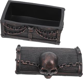 Resin Decorative Chest Pirate Skull Keepsake Box for Halloween | Jewelry Holder, Toy Storage Organizer, Boys Bedroom Decor, Office Home Accent, Lightweight Sturdy Resin