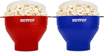 The Orginal HotPop Silicone Popcorn Maker - Microwave Popcorn Popper with Handles - Collapsible Bowl, Heat-Resistant, Easy to Clean, Cherry and Blue