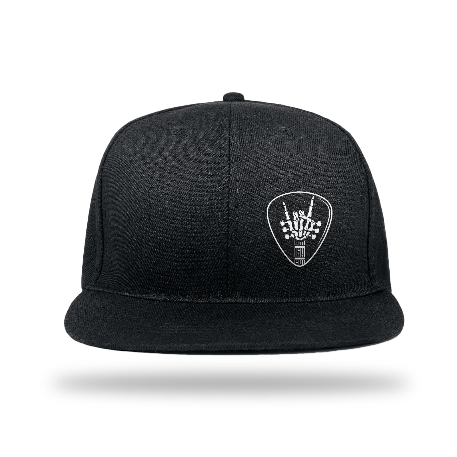 Rock Skull Guitar Skull Skeleton Snapback Hats for Men, Black Flat Bill Brim Hats Adjustable Mens Snapback Hats Flat Bill Hats Hip Hop Hats