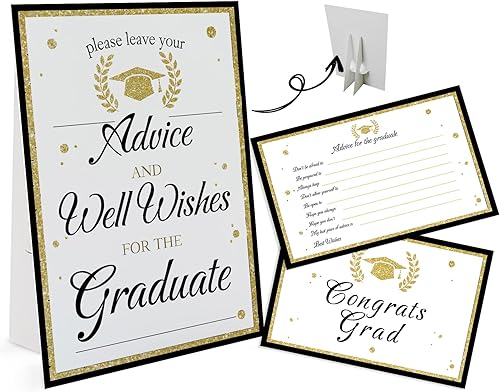 Tarjetas de consejos para graduados y buenos deseos, 1 letrero de graduación y 50 tarjetas de consejos, consejos y buenos deseos para el graduado,