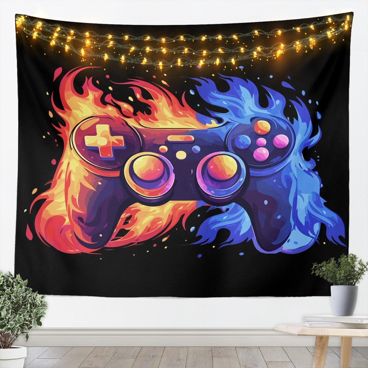 jejeloiu Gamer Tapestry Large 59"x82" Kids Gaming Wall Art for Bedroom Living Rooms, Gamepad Wall Hanging Blanket Breathable Soft Lightweight Room Decor Purple Red Yellow