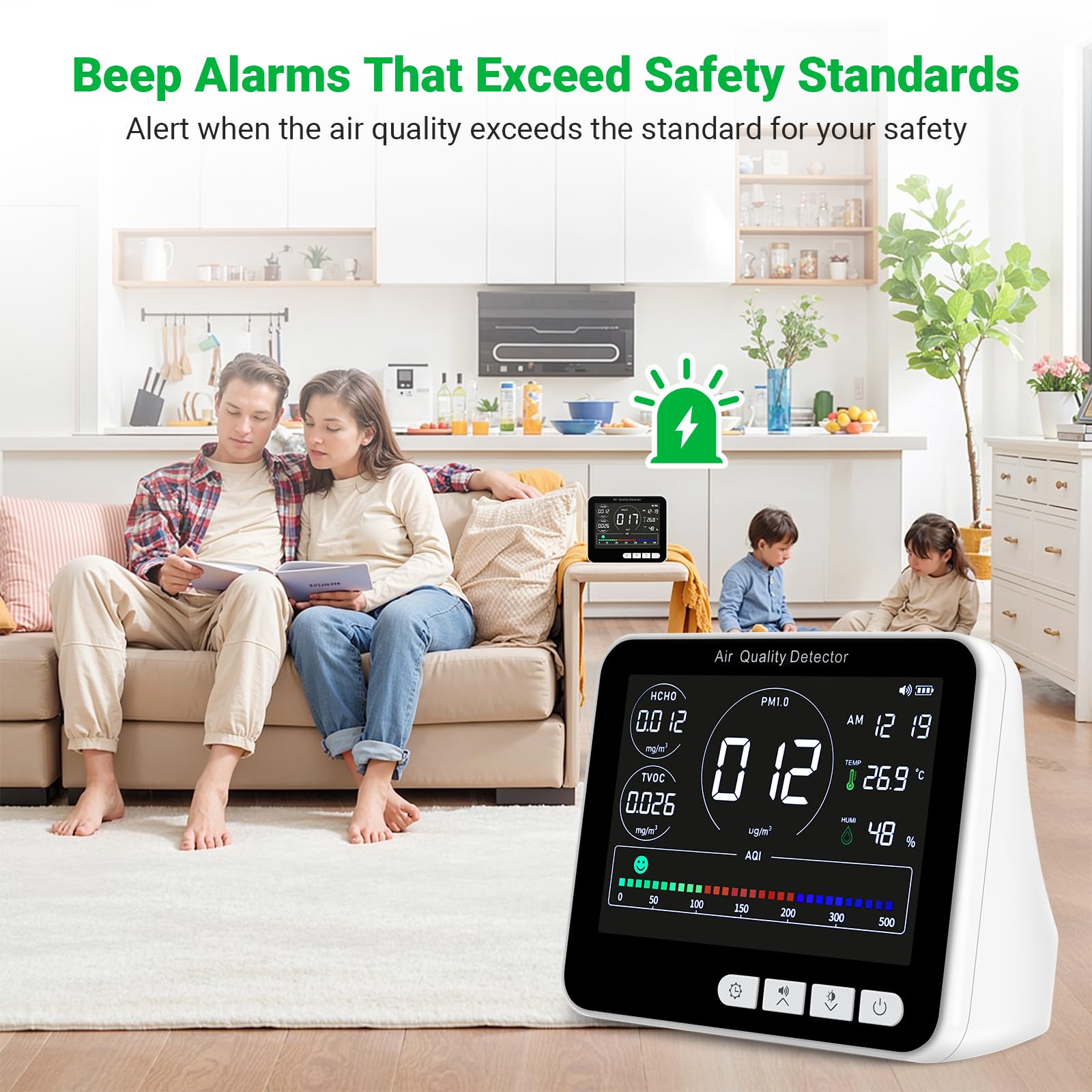 Medidores de Calidad de Aire Interior, 9 In1 Air Quality Monitor, PM1.0, PM2.5, PM10, HCHO, TVOC, AQI, Time, Temperature, Humidity, Indoor Detects