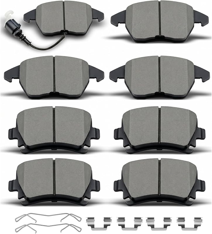 Pastilhas de freio cerâmicas dianteiras e traseiras evkingauto para Audi A3, TT e Volkswagen Jetta, CC e Rabbit – Kit com 8 unidades e clips