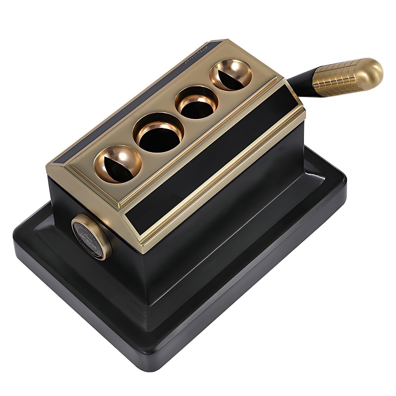 Yxzyfpp Black Gold Quad Cigar Cutters 4-In-1, Tabletop Cigar Guillotine With Exquisite Wooden Box & Detachable Waste Box For Easy Cleaning, Luxury Desktop Cigar Scissors For 50-60 Ring (Black)