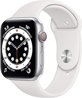 New Apple Watch Series 6 (GPS + Cellular, 44mm) - Silver Aluminium Case with White Sport Band