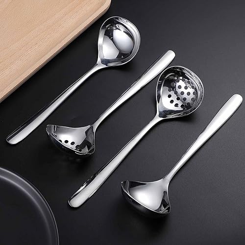 Miniatura 6 de Juego de 8 cucharas de servir de acero inoxidable, cucharas ranuradas para fiestas, buffet, catering, banquetes (TP-02)