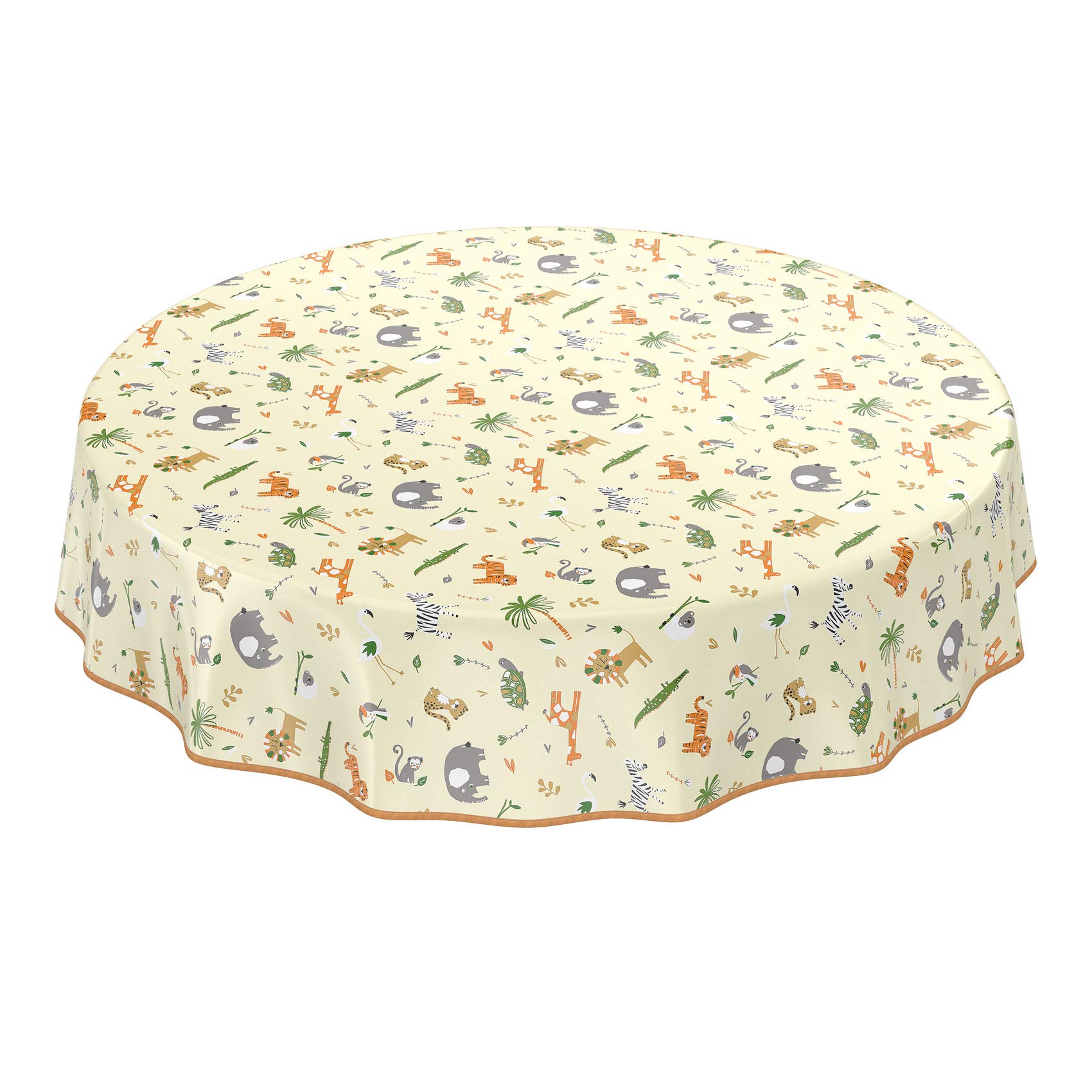 ANRO Tischdecke Wachstuch abwaschbar Wachstuchtischdecke Wachstischdecke Kinder Geburtstag Tiere Hellgrün 260x140cm mit Saum - Eingefasst
