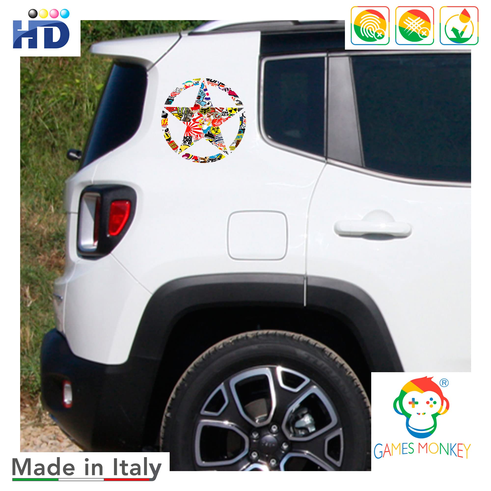 Pegatina Estrella Militar Destroyed US Army - Kit de Formas Pack - 2 Piezas - Moto 4x4 Off Road Auto - Varios Tamaños 5 10 15 20 25 30 cm - Made in Italy (20 cm, Negro) — view 5