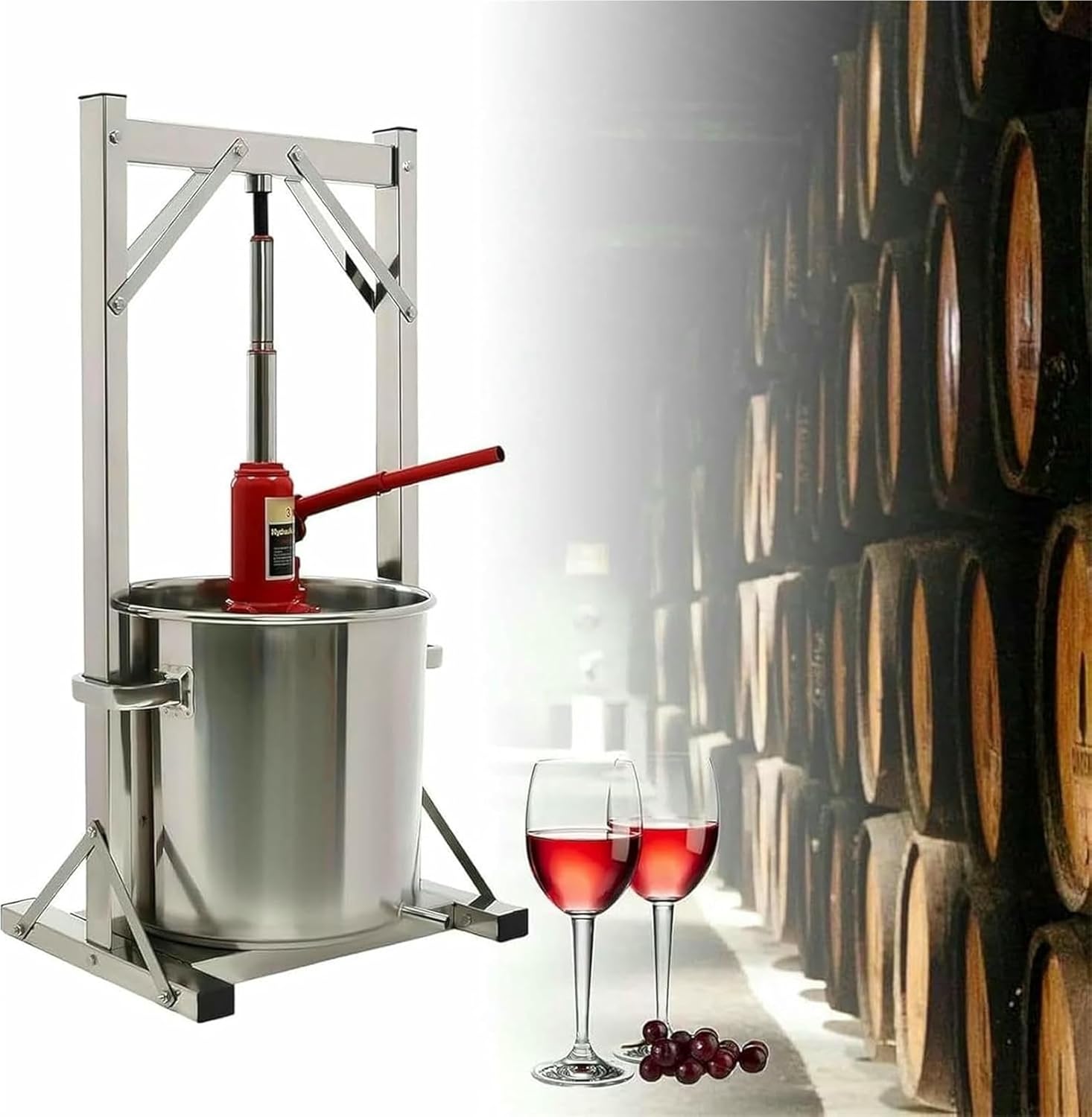 Fruit Wine Press， Stainless Steel Hydraulic Cider Wine Press Capacity for and Grape Making Supplies