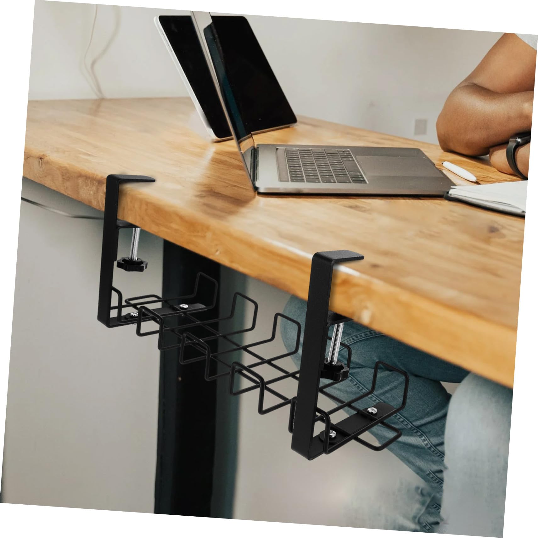 GALPADA Organizador de Cables Metálico para Escritorio Cesta Colgante para Ordenación bajo Mesa Resistente y Fácil Instalación Oficina y Hogar