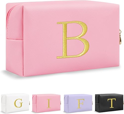 Miniatura 9 de Bolsa de Maquillaje con Inicial de Regalo Personalizado, Bolsa de Cosméticos Preppy con Letra Bordada Dorada, Rellenos de Calcetín para Chicas Blanco