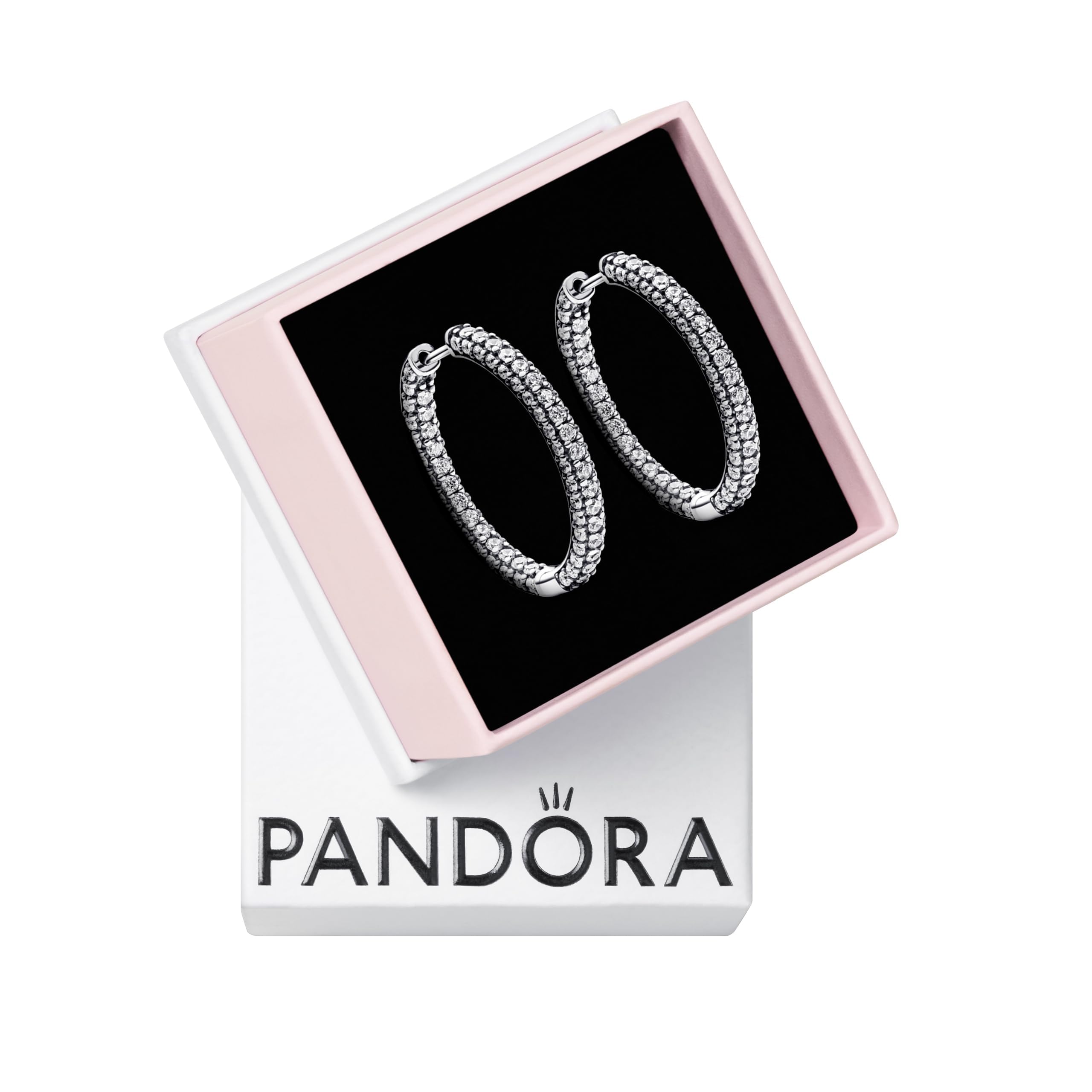 PANDORA Timeless Orecchini pendenti in argento Sterling con zirconia cubica trasparente, Cerchi