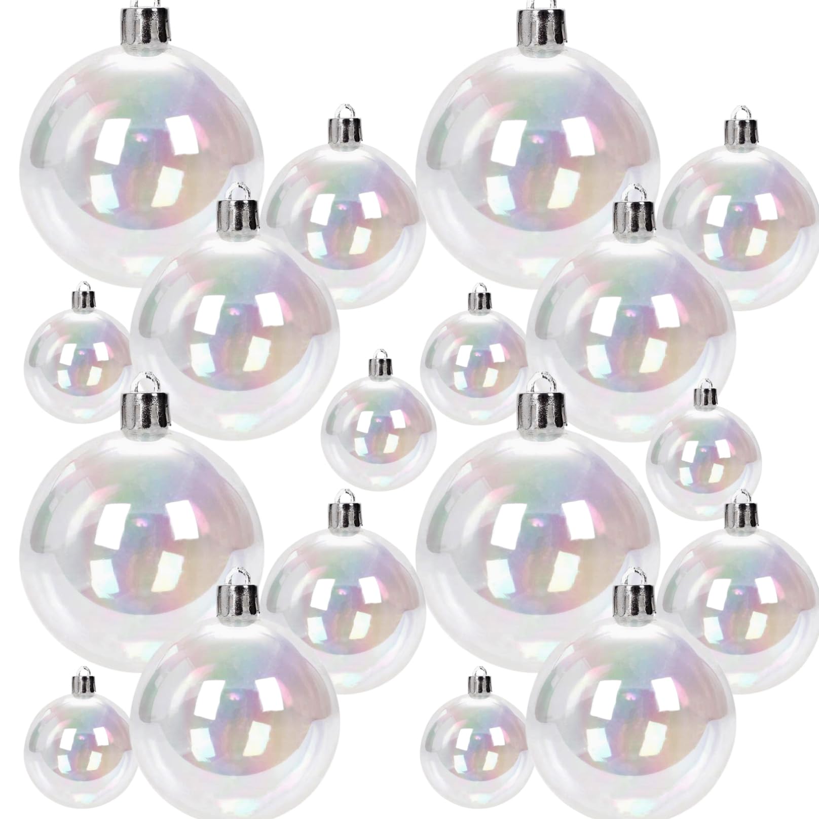 18 PCS/Set Clear Ornament Balls 4-Size Electroplated Plastic Iridescent Ornaments with Hanging Rings for Christmas Birthday Decorations Clear Plastic OrnamentsClear Ornament Balls Iridescent