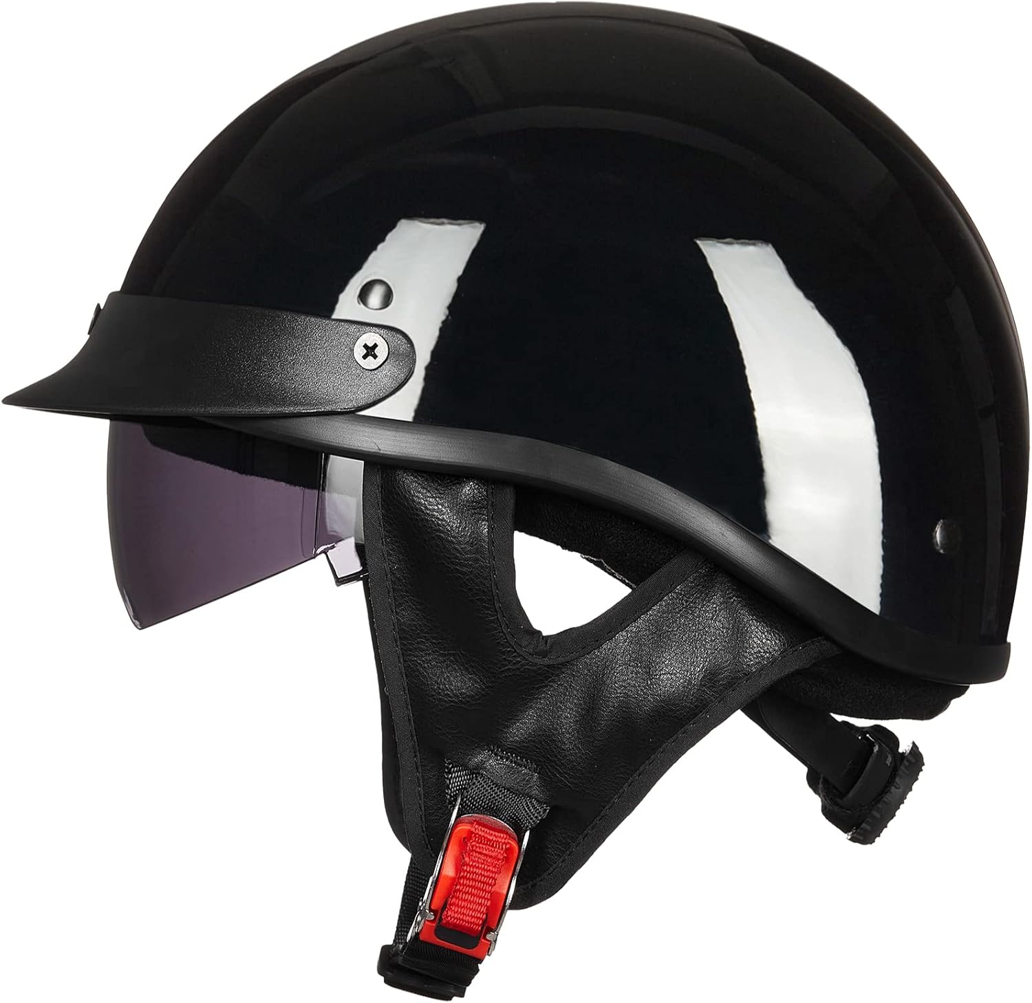 ILM Half Helmet Motorcycle Open Face Sun Visor Quick Release Buckle DOT Approved Cycling Motocross Suits Men Women 205V (M, Gloss Black)