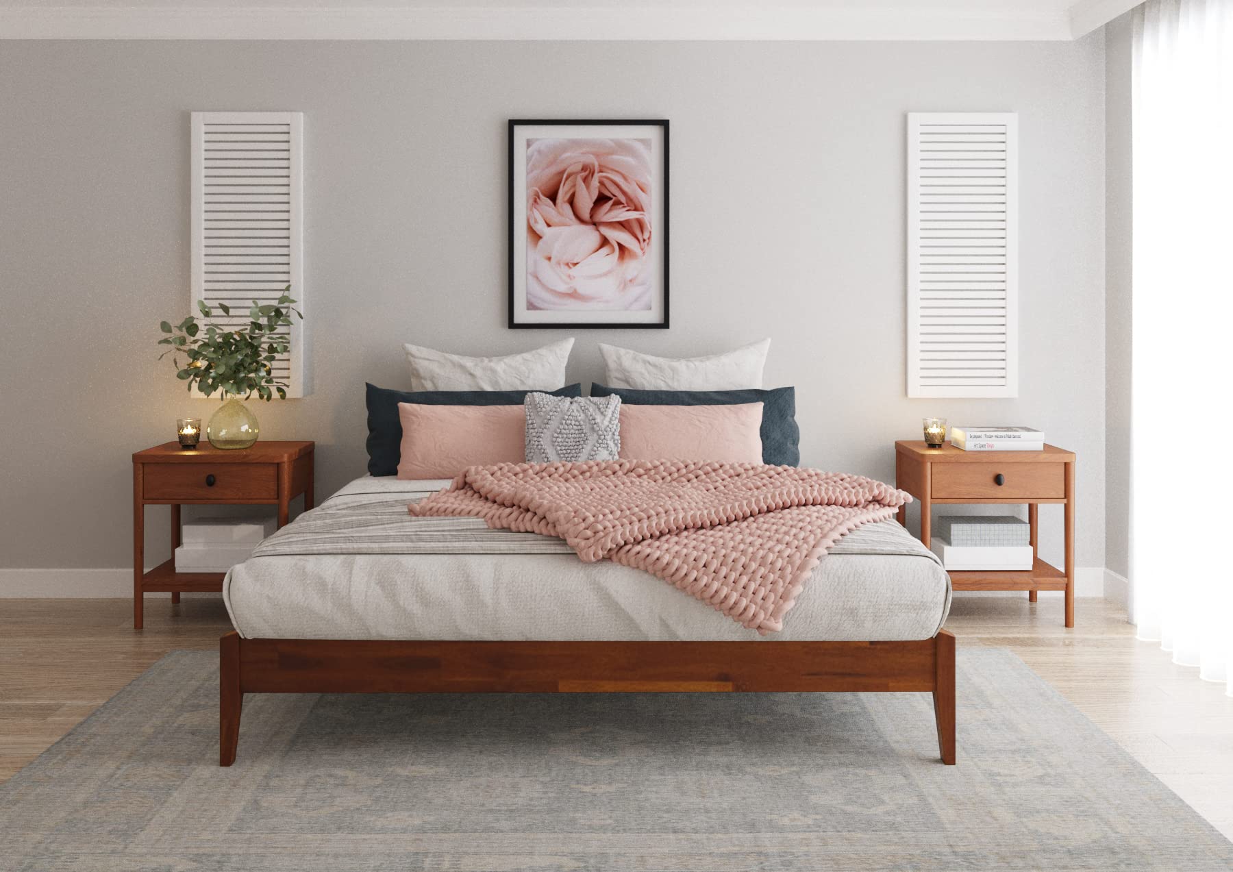 Photo 1 of Bme Dinkee 15 Inch Signature Bed Frame Without Headboard - Modern & Minimalist Style with Acacia Wood - 12 Strong Wood Slat Support - Easy Assembly - No Box Spring Needed - Caramel, King Caramel King --- item is new, missing hardware, box packaging damage