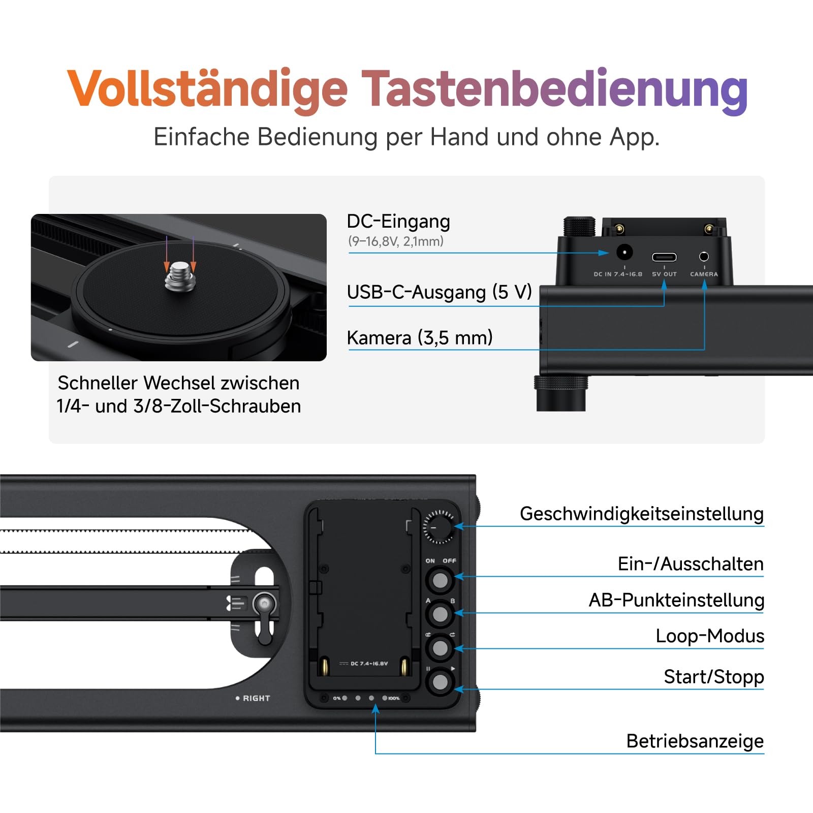 Accsoon Toprig 24"/60cm Motorisierter Kamera Slider – Elektrischer Video Slider mit APP-Steuerung, Zeitraffer, AB-Punkt Einstellung, Schleifenmodus - Perfekt für DSLR, Camcorder, Video-Creation