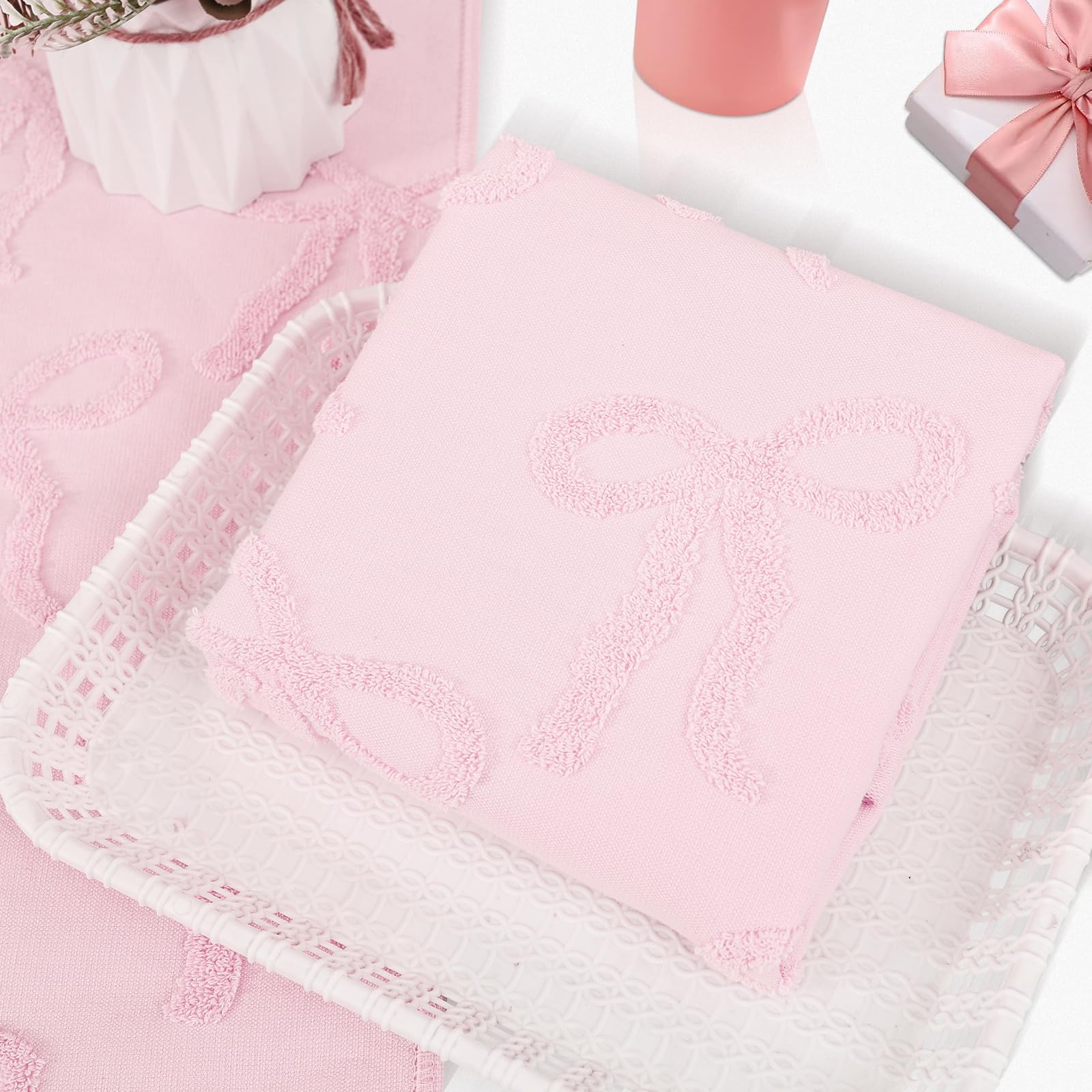ATopoler 2 Pcs Pink Bow Hand Towels,Ultra Soft Hand Towels,100% Cotton Soft Coquette Bow Face Towel,29.5ร13.7in Premium Quality Plush & Absorbent