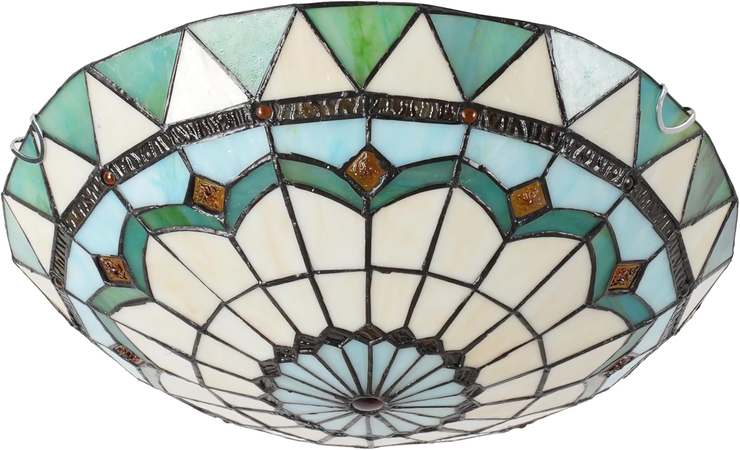 Skyblaze Tiffany Style Ceiling Light Stained Glass Semi Flush Mount Ceiling Light Fixture Green Close to Ceiling Light Elegant Flush Mount Lighting for Foyer Hallway (11.8 Inch)