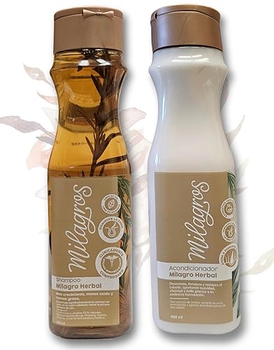 Milagros Champú y Acondicionador Herbal - Romero, Jengibre y Arroz 100% natural | Combate caida del cabello y promueve su crecimiento.
