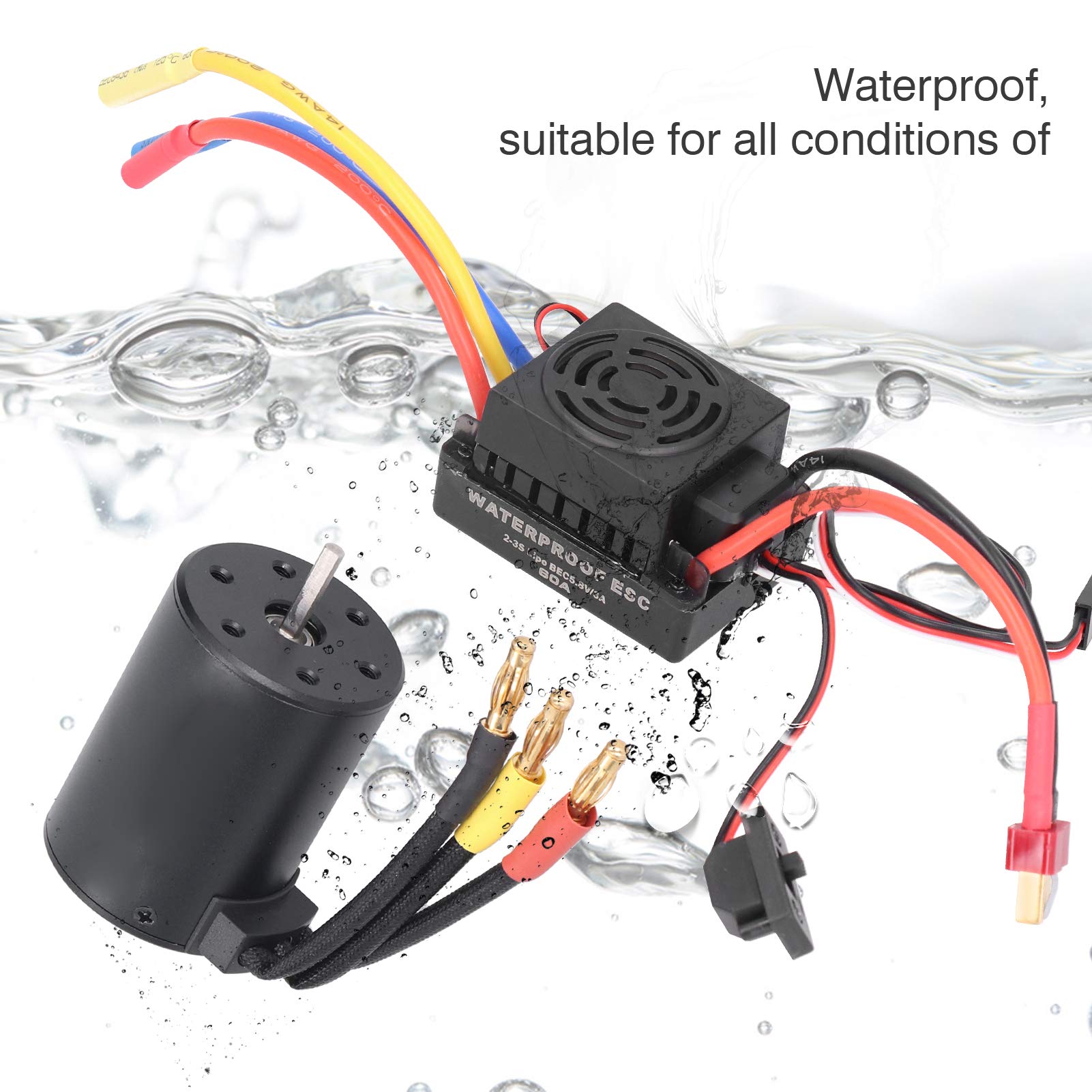 3650 Set di parti ESC brushless impermeabile 3900KV per motore brushless 60A per auto RC 1/10
