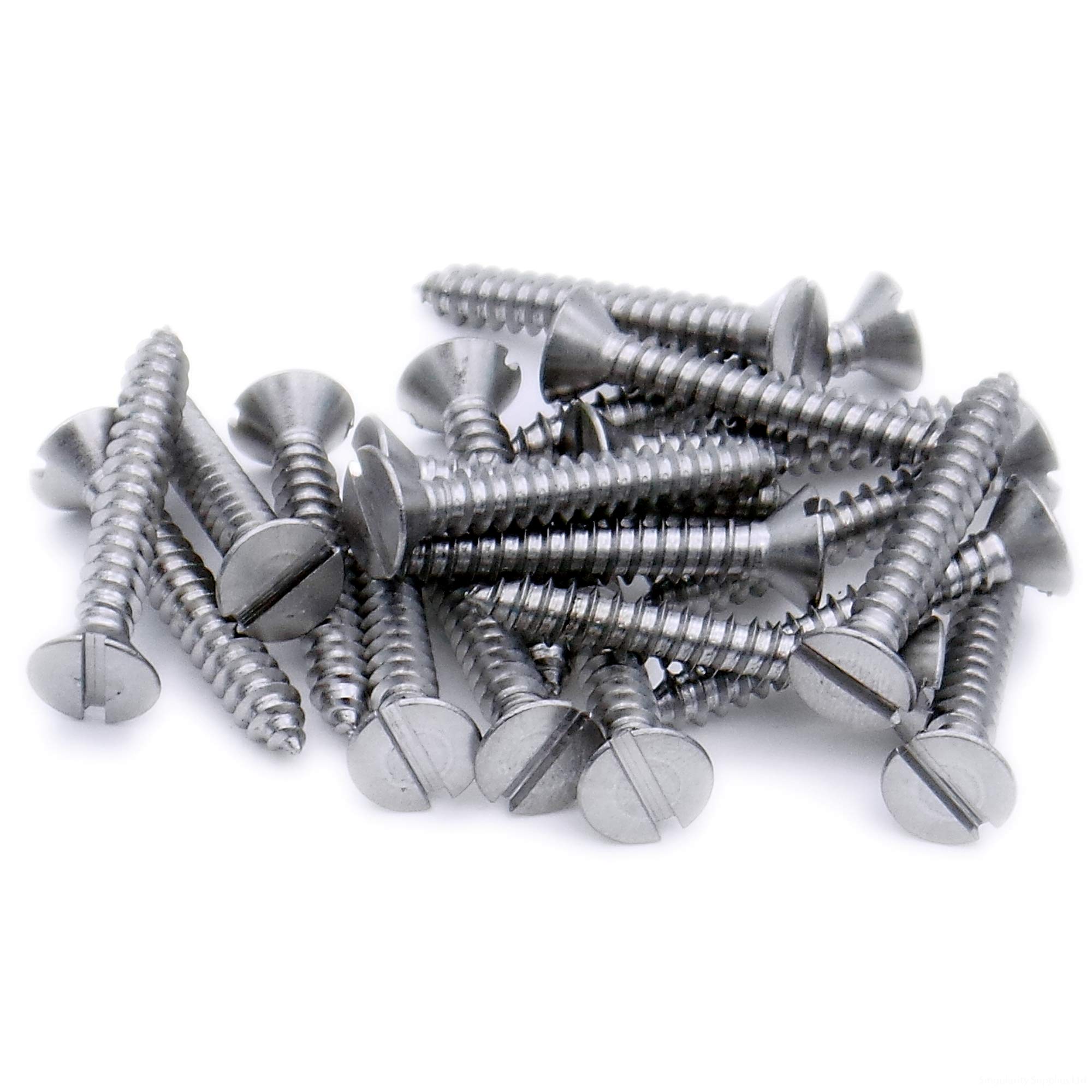 Singularity Supplies Silver No.8 X 1.75 (4.2Mm X 45Mm) Slot Countersunk Self-Tapping Screw - Stainless Steel (A2) (Pack Of 20)