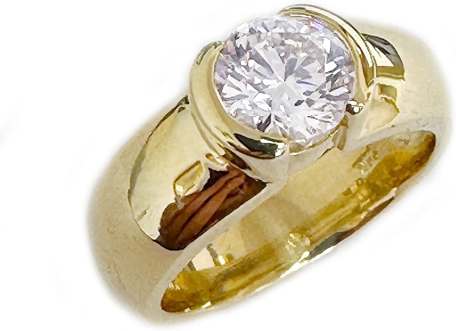 Round Cut Moissanite Engagement Ring Semi Bezel Set In 14k Solid And Heavy Yellow Gold Bridal Ring Women's Solitaire Wedding Ring 1.25ct