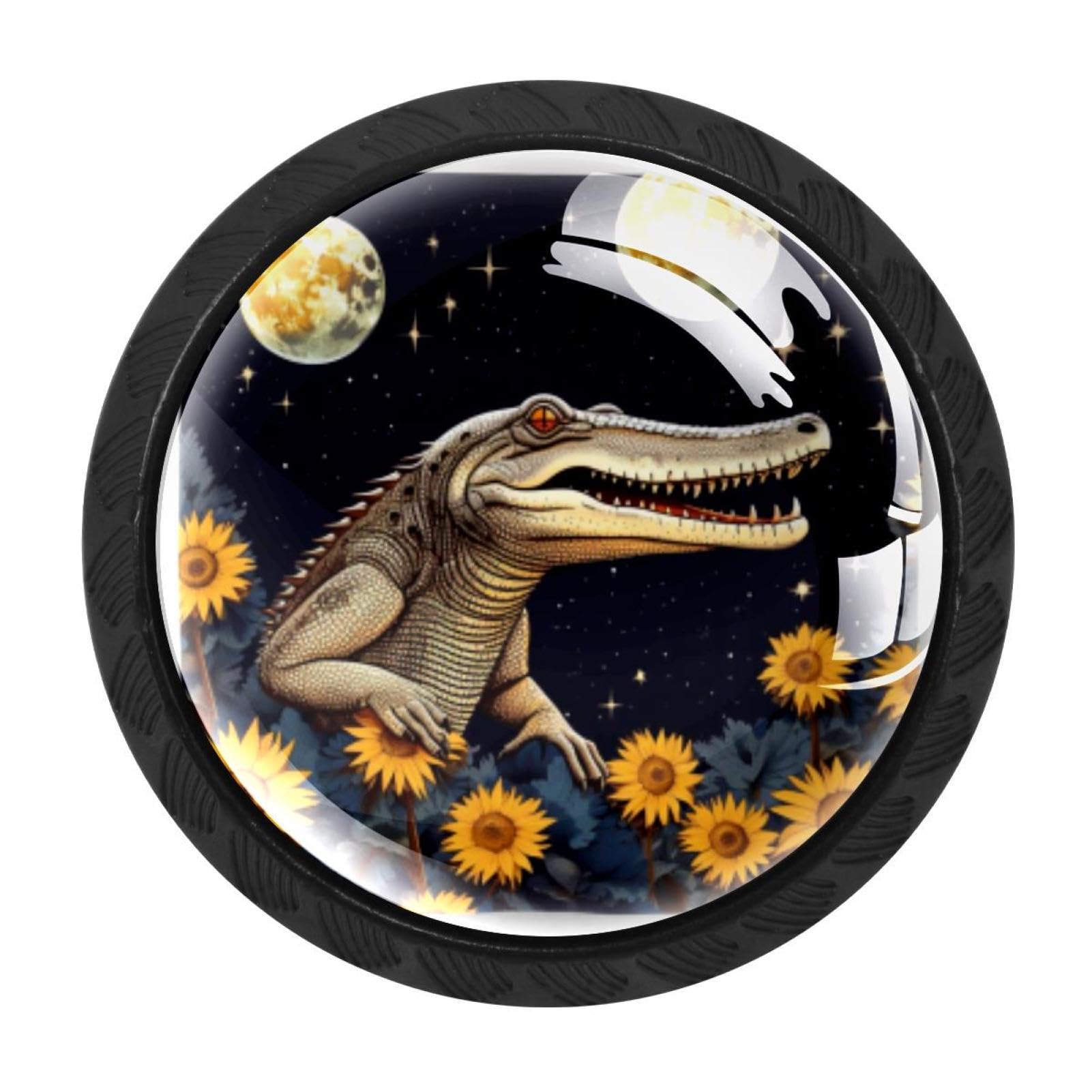 CHENZZZZ 4 Pieces Crocodile Starry Sunflower Drawer Knobs, 35mm Black Cabinet Knobs, Drawer Pulls and Knobs, Dresser Drawer Knobs, Cabinet Hardware Kitchen Cabinet Knobs