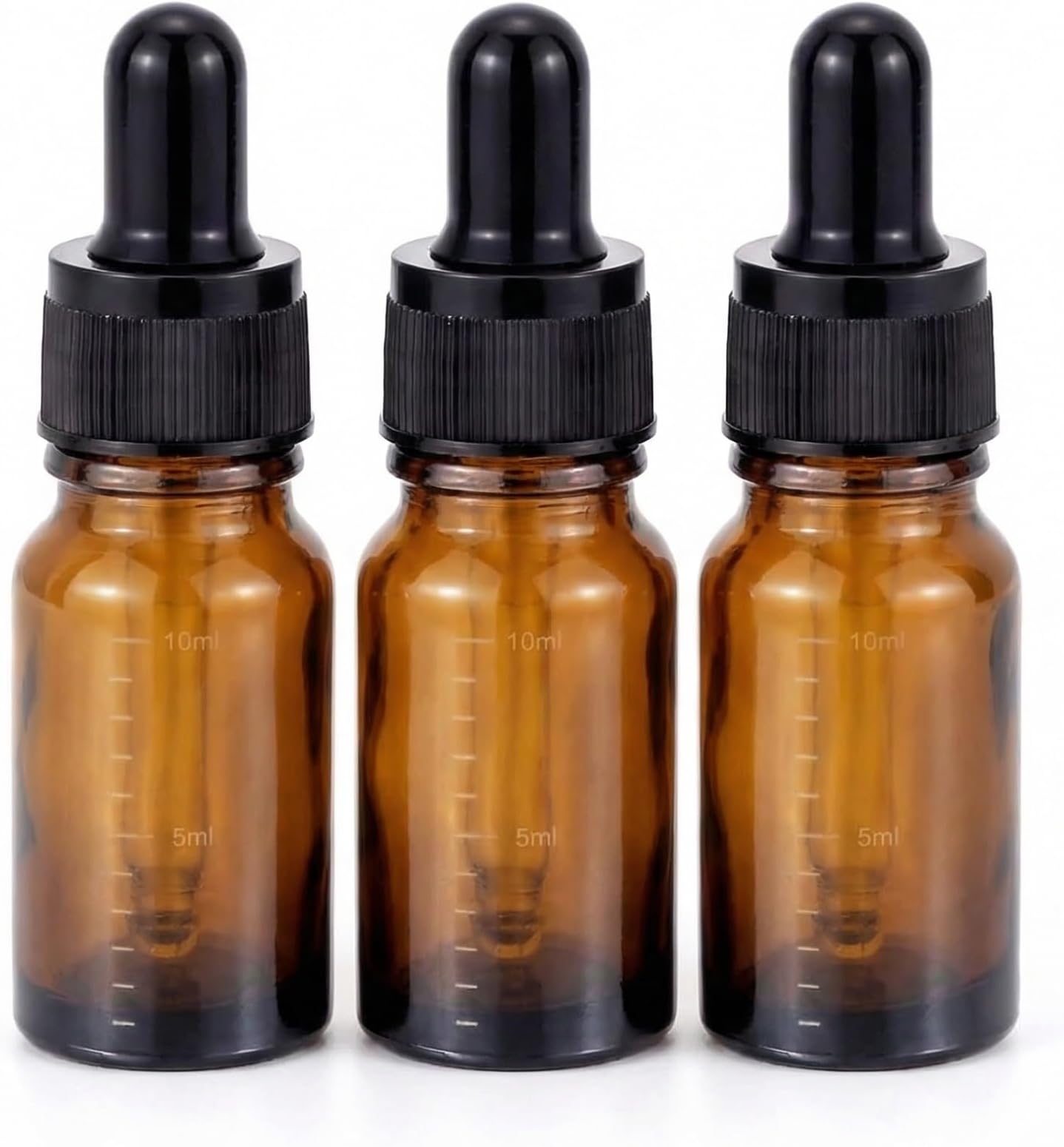 3 Pcs Empty Refillable Amber Glass Graduated Dropper Bottle Essential Oil Cosmetics Elite Fluid Container Jar Pot Holder with Glass Pipette Dropper (10ml/0.34oz)