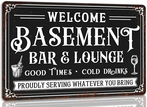 Welcome Basement Bar and Lounge Metal Sign Lounge Accessories Decor