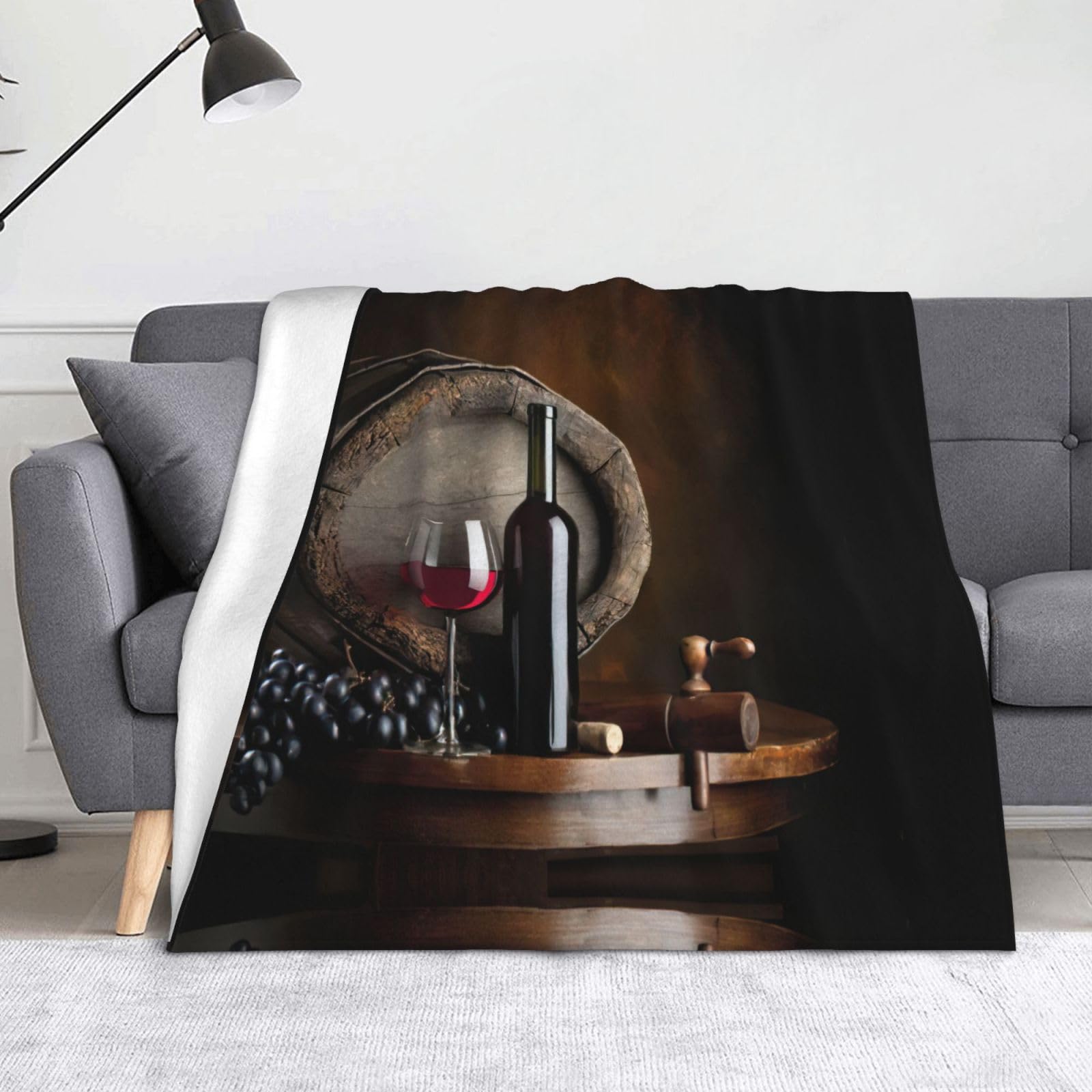 Couverture flanelle respirante motif vin rouge | Plaid en peluche confortable lit et canapé