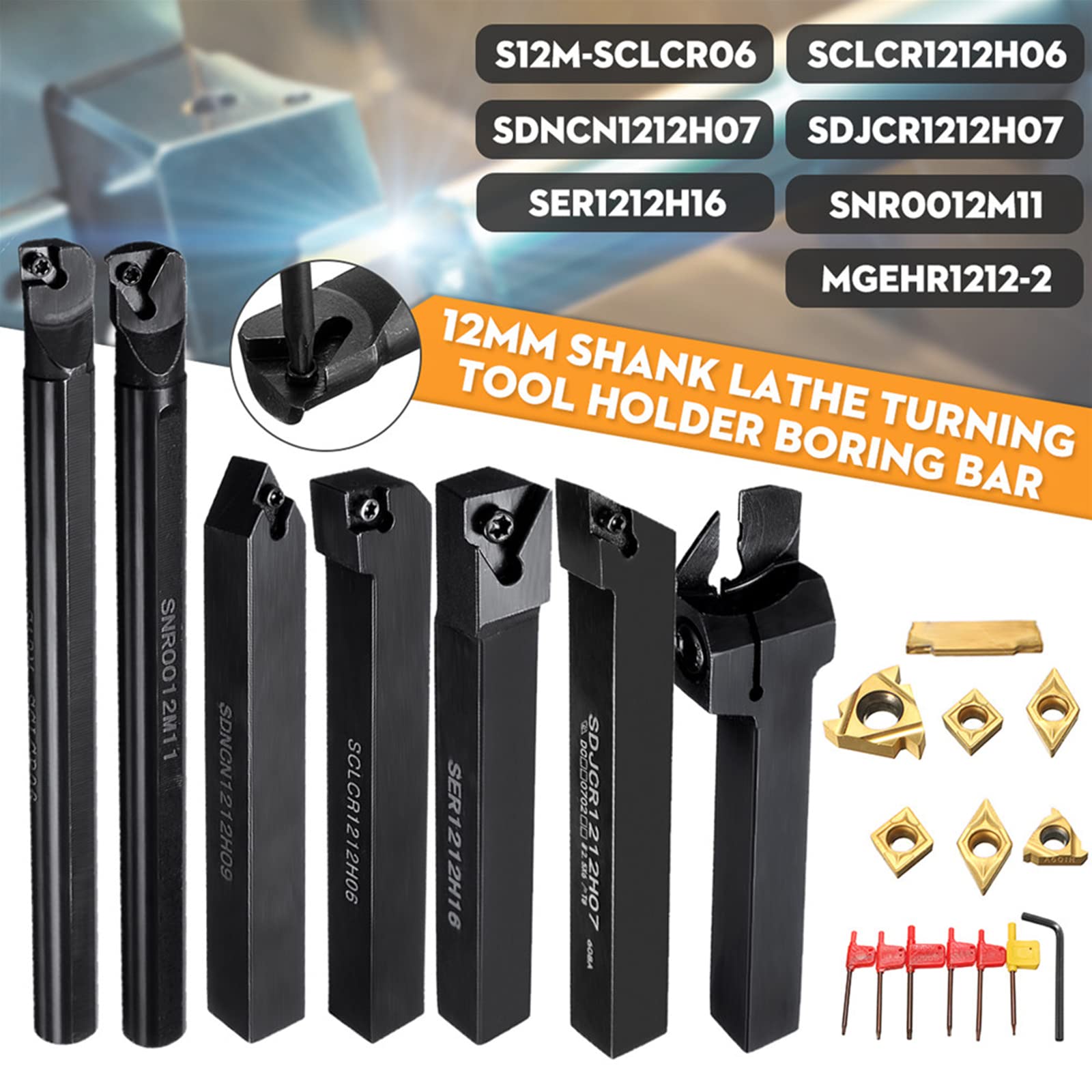 Drehmaschine Bohrstange Drehmeißel Drehwerkzeughalter 12Mm Schaft Drehmeißelhalter 21Stk. Drehen Werkzeughalter Set Mit Hartmetalleinsätze Schraubenschlüssel Für CNC Metall Drehbank