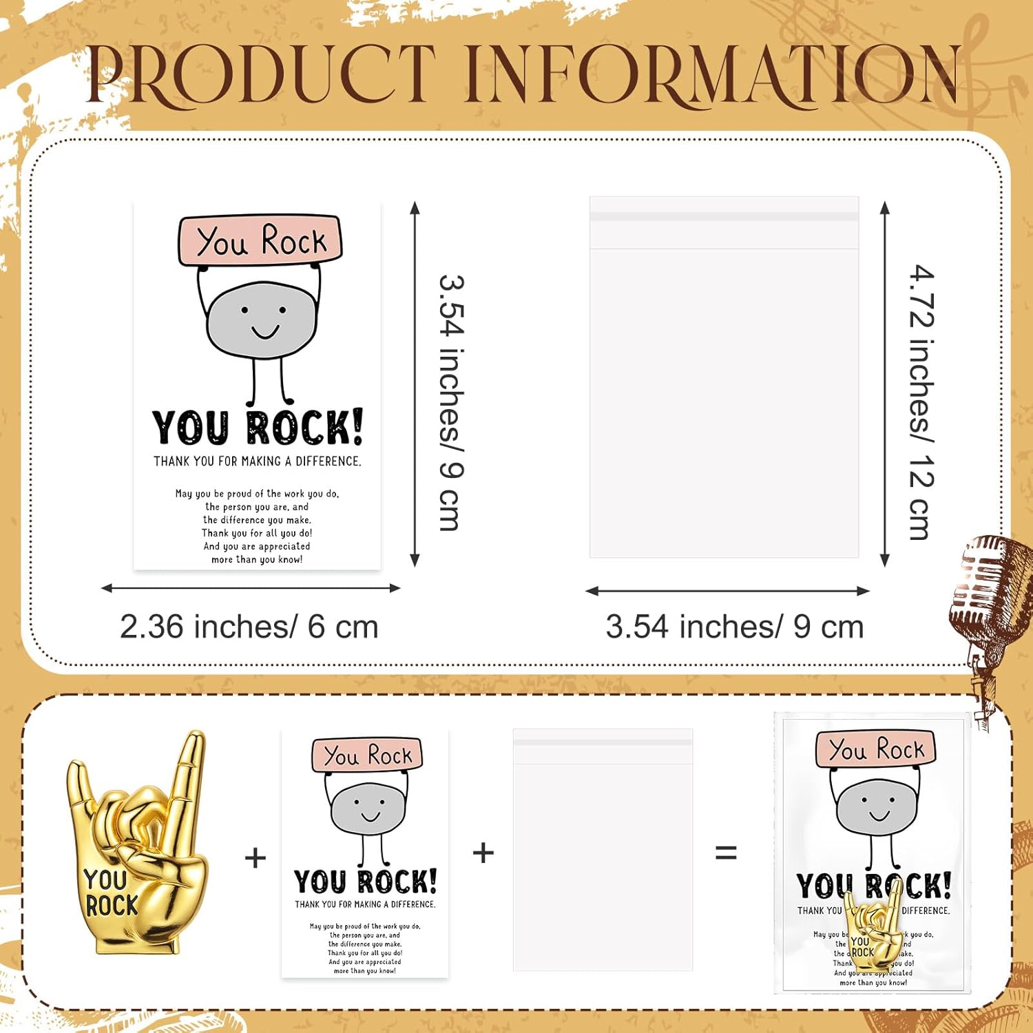 Zeyune You Rock Enamel Pins Employee Appreciation Gifts Bulk You Rock Gifts for Coworkers Office Staff Work Team Teacher Funny Employee of The Month Lapel Pin Thank Cards Bags