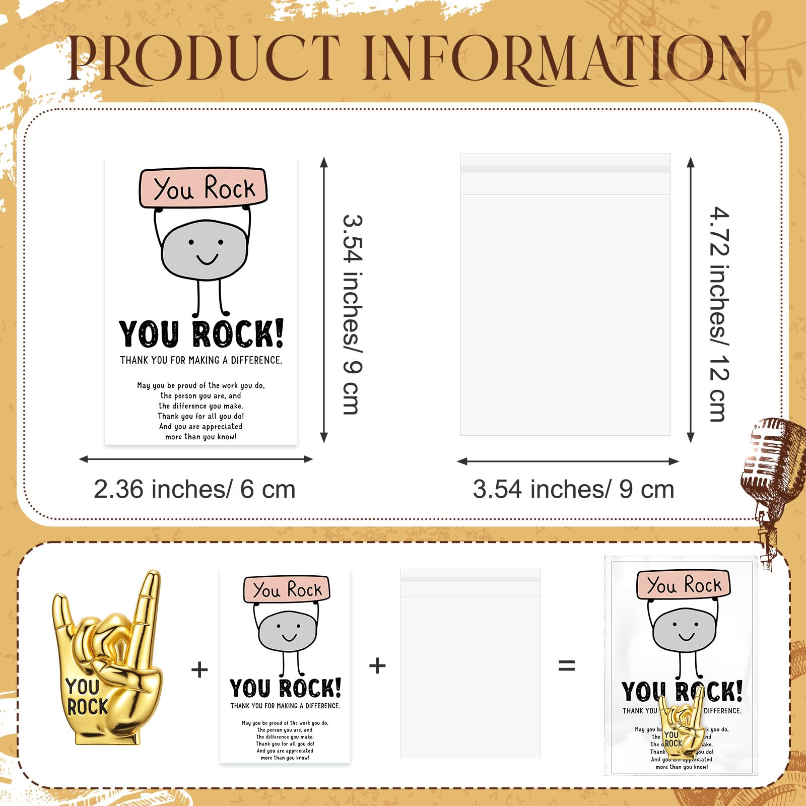 Zeyune You Rock Enamel Pins Employee Appreciation Gifts Bulk You Rock Gifts for Coworkers Office Staff Work Team Teacher Funny Employee of The Month Lapel Pin Thank Cards Bags