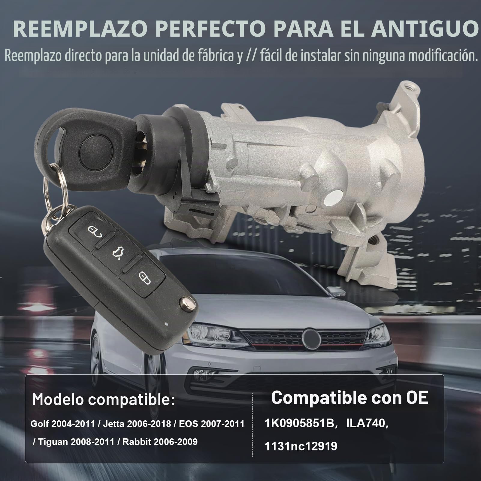 Interruptor de encendido con llave y mando a distancia para A3 Q3 TT Seat Altea Leon Beetle Golf 5 1K0905851B 1K0905865 Cerradura encendido