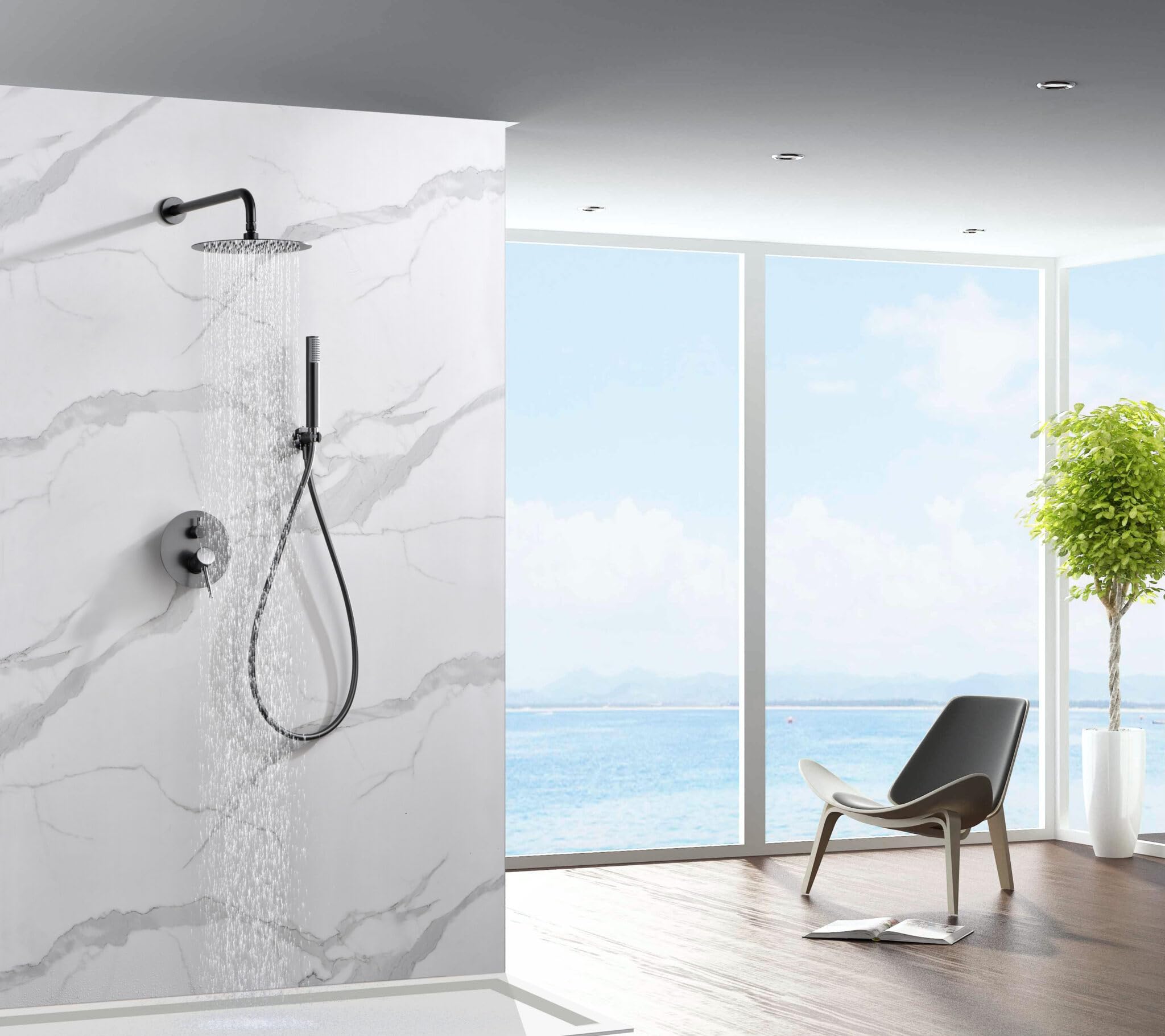 IMEX Grifería Empotrada para Ducha - GPM039/, Rociador S.304 Ø25 cm, Cartucho Monomando Cerámico Ø35 mm, 2 Vías (Black Gun Metal)