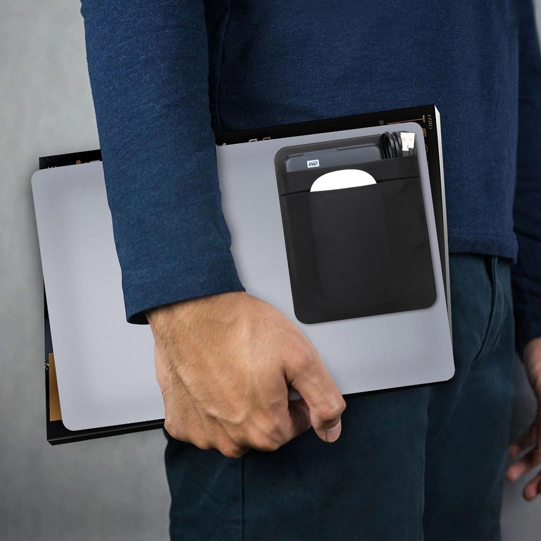 Lacdo Custodia Portatile per Disco Rigido Esterno, 2 Tasche Stick on Pouch Holder per laptop, 2.5" Seagate, WD, HDD Esterno Toshiba SSD, Mouse Wireless, Cavo, Custodia con Adesivo Riutilizzabile, Nero