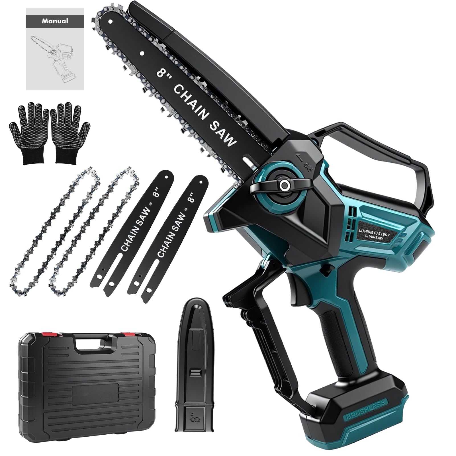 Mini Motosierra Batería 8 Pulgadas, Motosierra para Makita batería 18 V, 600W Motosierras Eléctrica con 2 cadenas, 2 placas guía, engrasador automático, para Podar Arboles de Jardinería